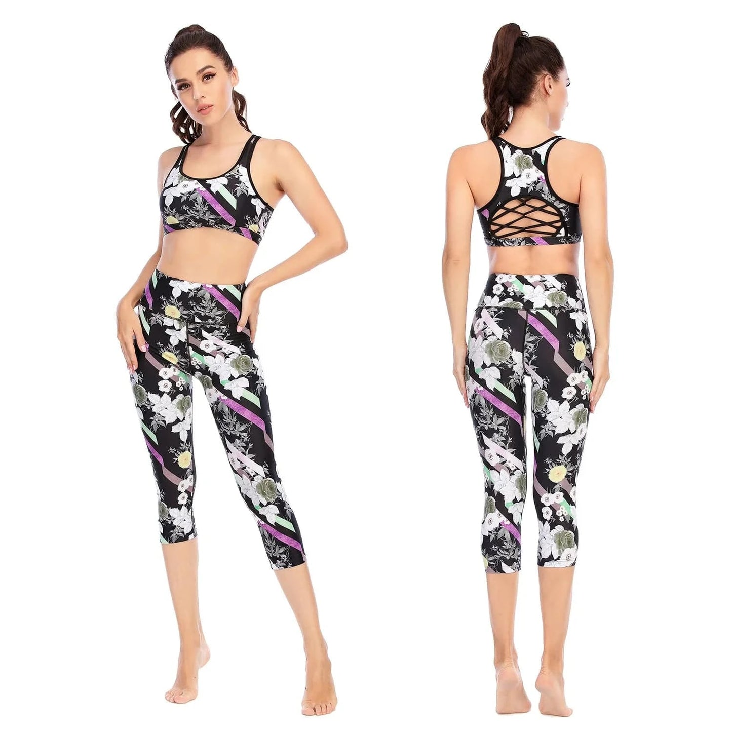 S / Printing yoga suit 2024 Athletic Wear Sport Girls Seamless Fitness Sport Wear High Elastic Women Yoga set Backless Bra Printing Leggings Yoga suit