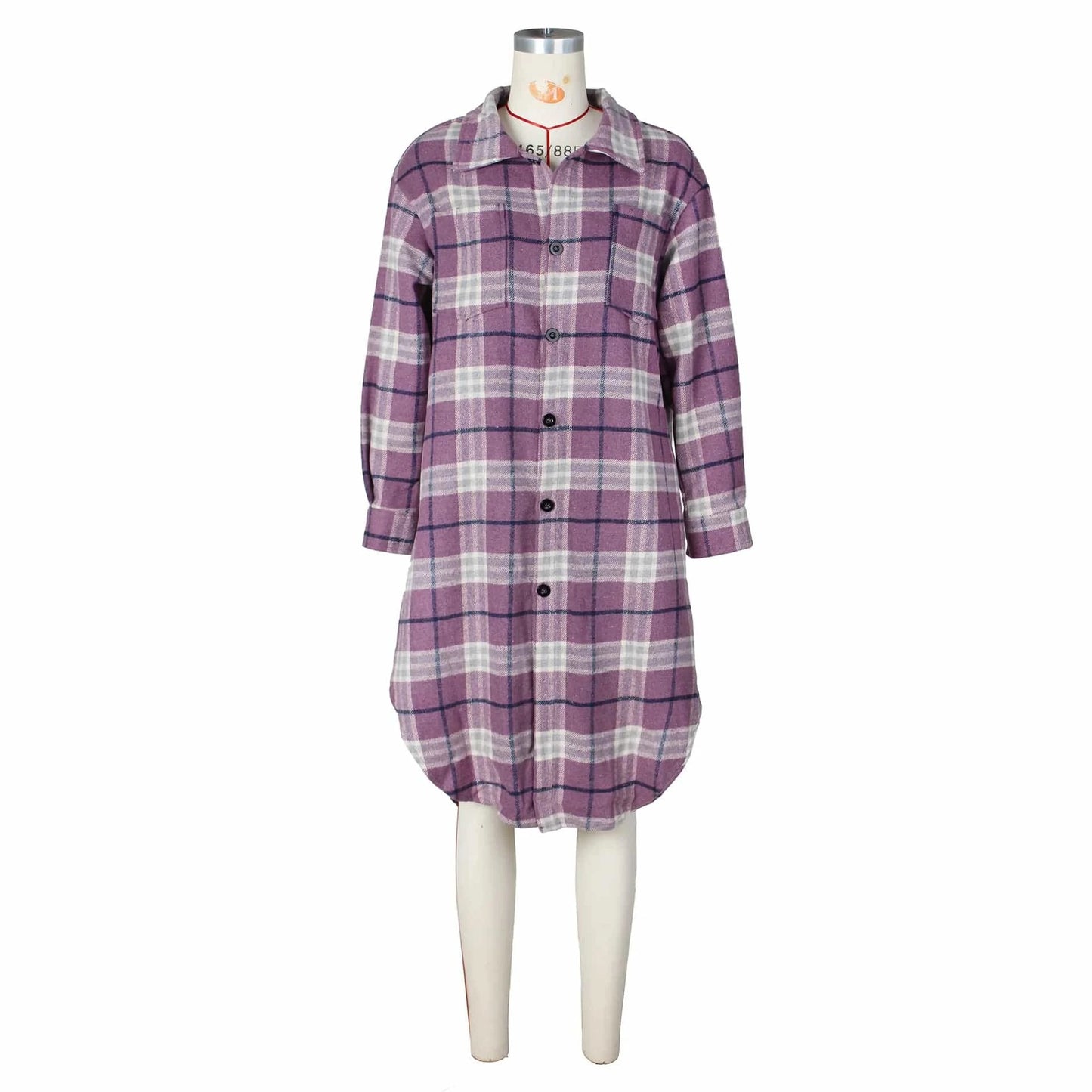 S / Purple ZHEZHE Good Quality 2024 Spring Women's Lapel Neck Retro Plaid Printed Ladies Long Coat Elegant Women's Jacket