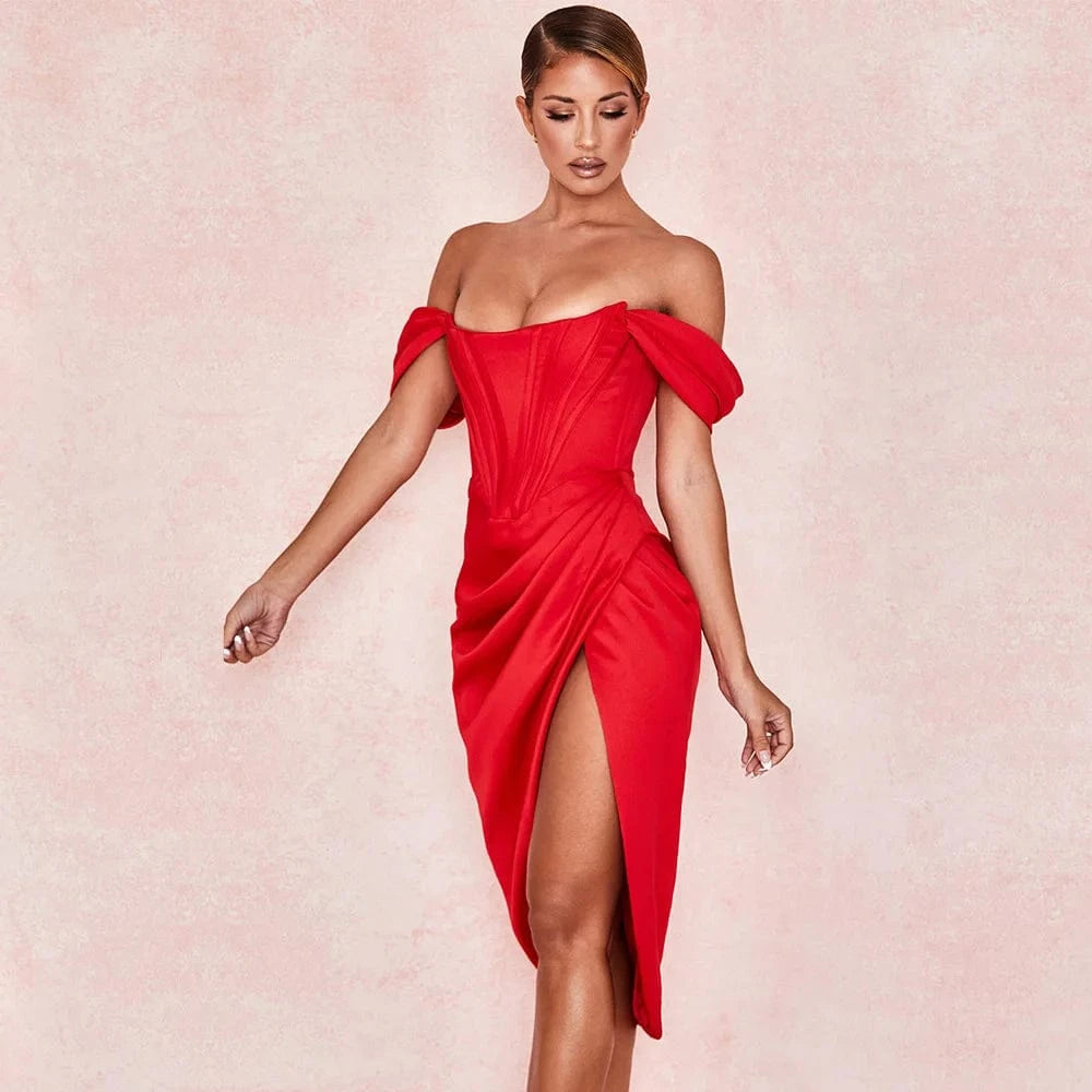 S / Red 2024 Night Dresses For Women Luxury Party Club Corset Dress Strapless Satin Silky Night Out Elegant Cocktail  Dresses