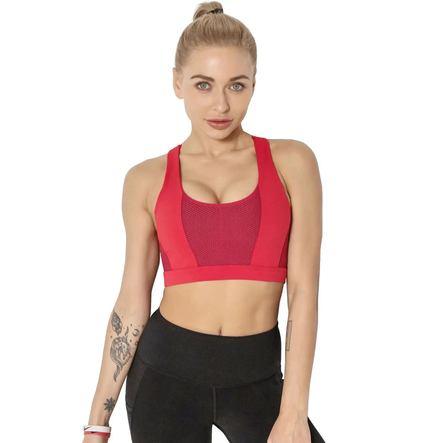 S / Red 2024 Women sports bra Plus Size cross Back Yoga running fitness vests gathered shockproof sports underwear