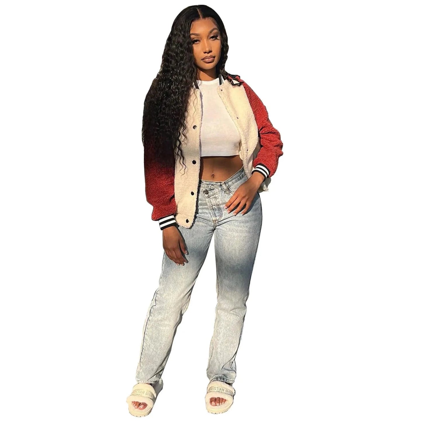 S / Red AD1565 Ready To Ship S-xl Women Winter Fall Clothes Plush Fashion Print Jacket Women's Coats