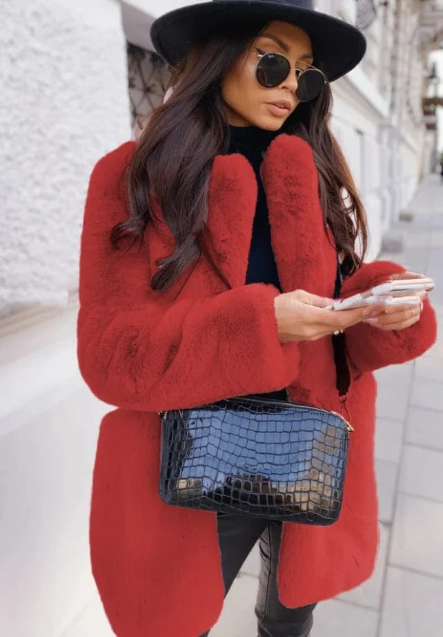 S / Red Liu Ming High Quality Winter Women Elegant Fashion Thick Warm Overcoat Faux Fox Fur Jacket Long 5XL Coats