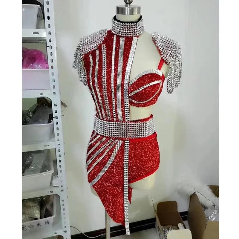 S / Red NOVANCE Y2582-C summer dresses women 2024 two piece set women clothing sexy club designer bikini set sparkly for cocktail