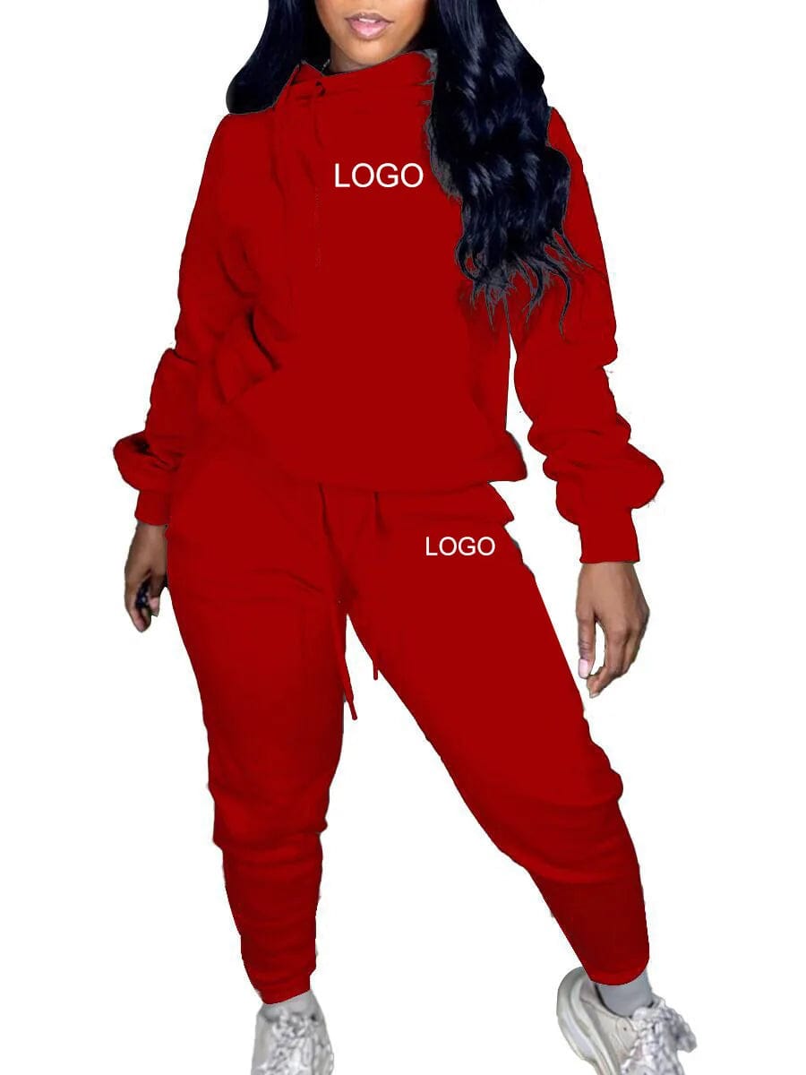S / Red S-3XL Custom Logo Ladies Jogger 2 Piece Fitness Clothing Sweat Track Suits Jogging Sportsuit Womens Tracksuits