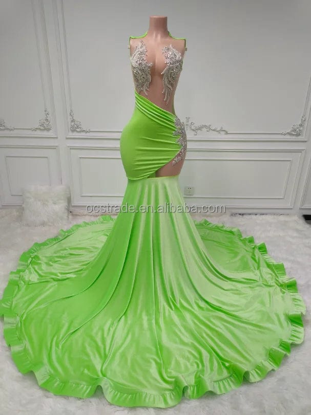 S / TH23090501 silver/green Ocstrade Vestido Luxury Rhinestone Halter Women'S Evening Dress 2025 High Quality Long Gown Evening Dress Silver Floor-Length