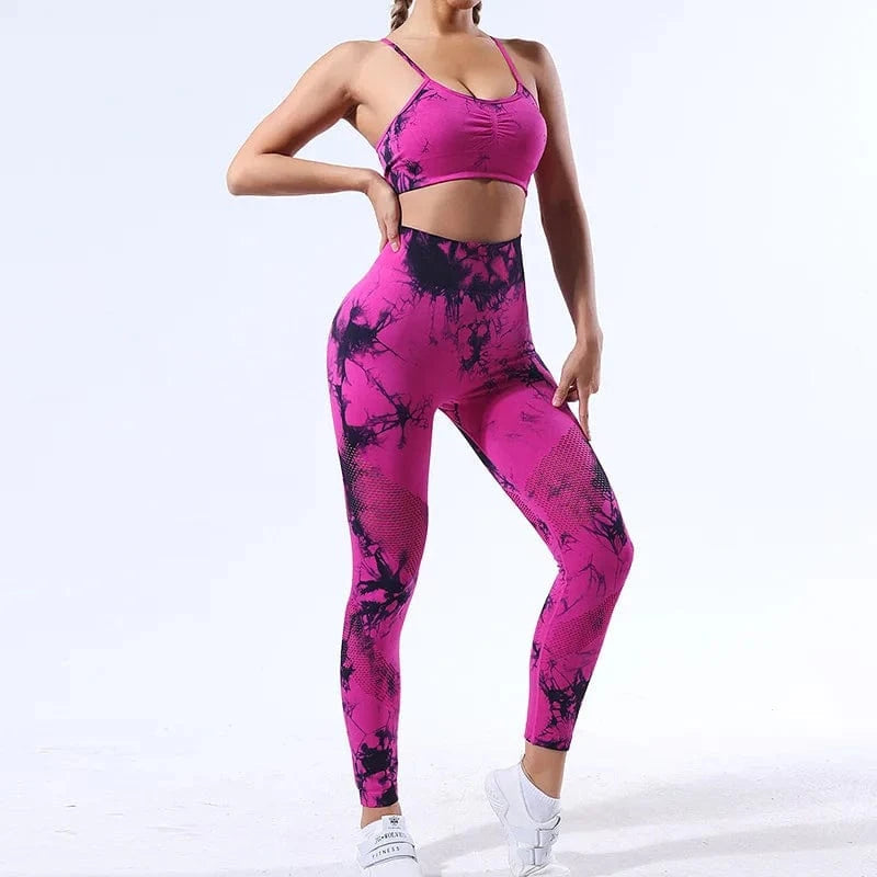 S / TJD05Y1 BESTWAYCLOX 2024 new outfit bodysuit Quick drying sexy tie dyed sportswear seamless yoga set hip lifting tight yoga pants set