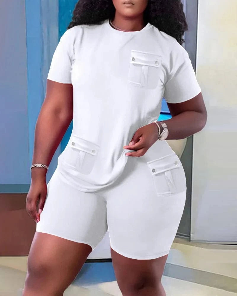 S / White 2024 European and American oversized women's fashion casual home short sleeved shorts set