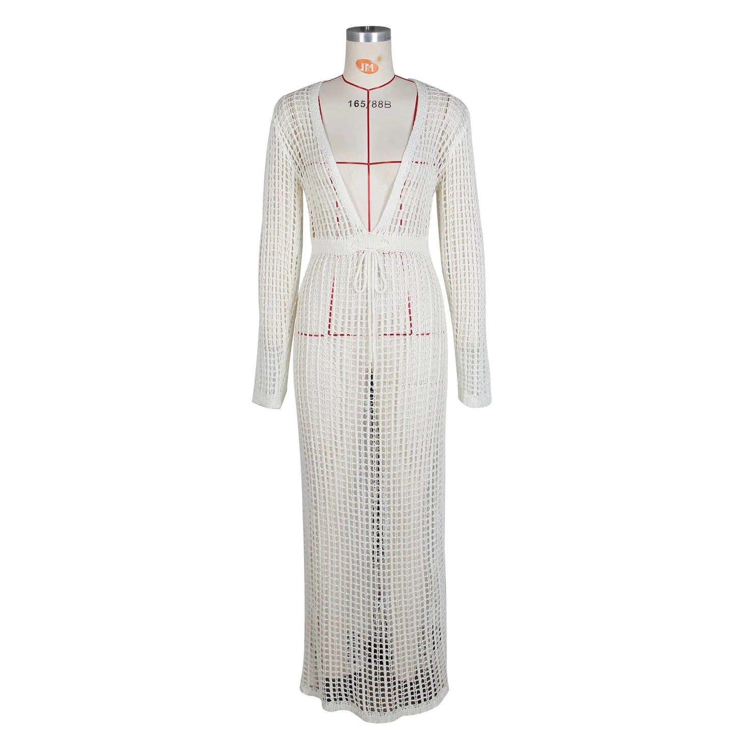 S / White 2024 Summer Hollow Out Crochet Dress Deep V-Neck Women's Swimwear Sexy See Through Bikinis Cover Up Swimsuits