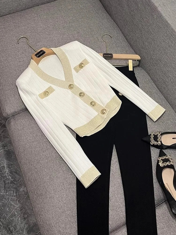 S / White 2024 Vintage New Spring Autumn Casual Women Knitting Single-breasted Long Sleeve Sweatershirts Cardigan