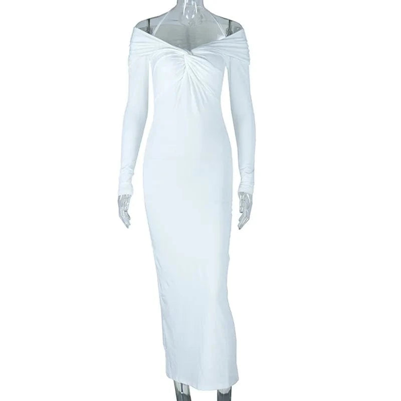 S / White Fashionable Wedding Elegant Women Solid Color Bodycon One Shoulder Dress