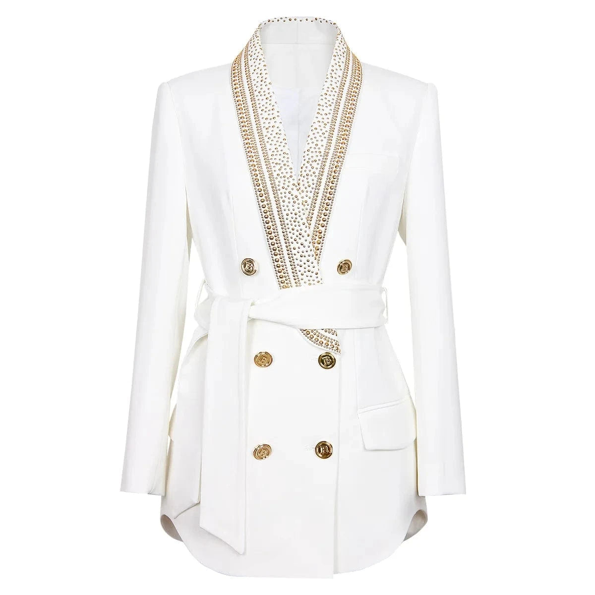 S / White Fine Workmanship European Women Vintage Jacket Luxury Beading Design Quality Retro Lady Blazer
