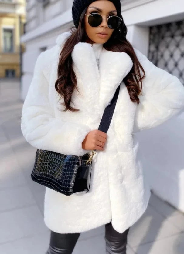 S / White Liu Ming High Quality Winter Women Elegant Fashion Thick Warm Overcoat Faux Fox Fur Jacket Long 5XL Coats