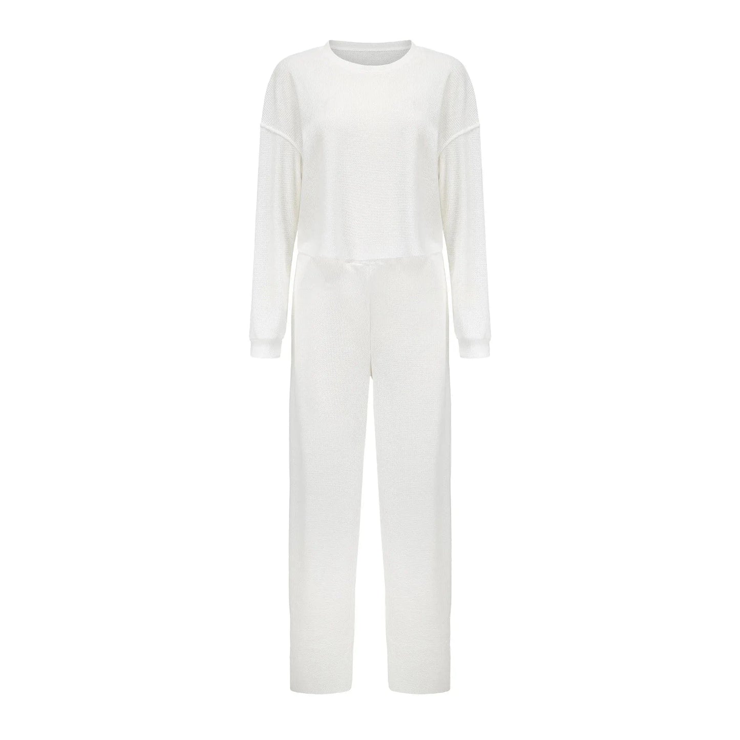 S / White Low MOQ Wholesa Waffle Fabric 2 Piece Track Suit Sweatpants Crop Top Set Gym Tracksuit Loose Casual Suits Set Women Sweatsuit