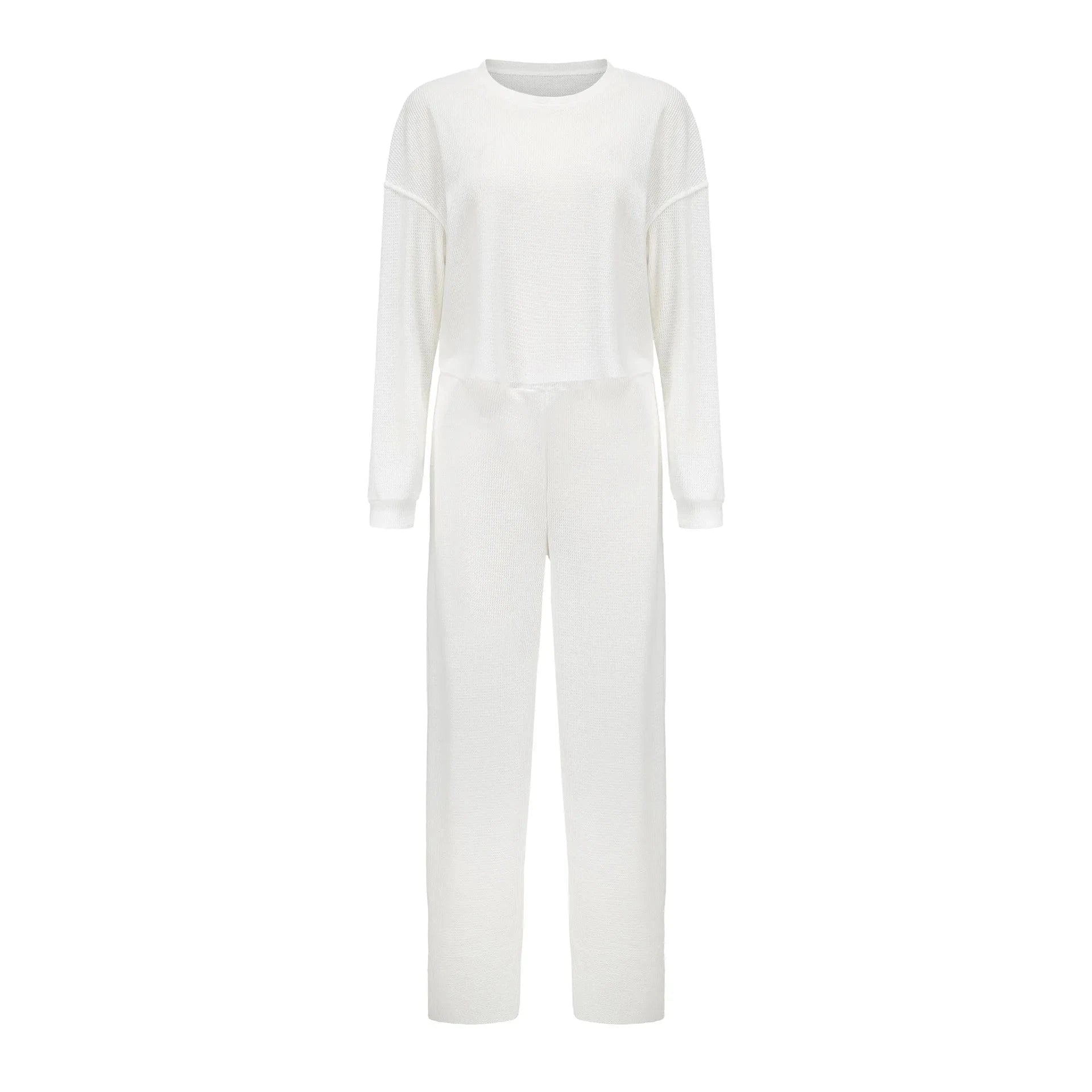 S / White Low MOQ Wholesa Waffle Fabric 2 Piece Track Suit Sweatpants Crop Top Set Gym Tracksuit Loose Casual Suits Set Women Sweatsuit