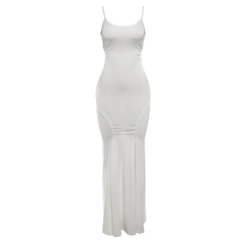 S / White Wholesale 2024 Women's Clothing New Sexy Dress For Elegant Lady Low Neckline Slim Fit Suspender Hollowed Out Dress For Women
