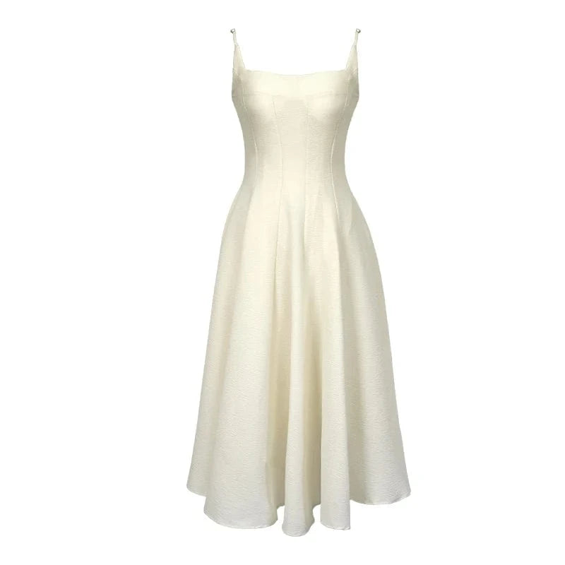 S / White ZYHT 9647 Elegant White Suspend Sun Dresses Women Party Club Wedding Rom A Line Evening Midi Dress