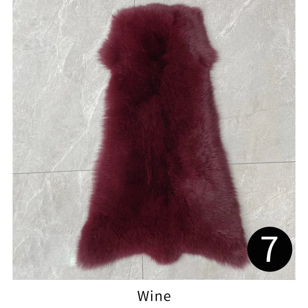 S / wine Custom Long Sleeves Fur Coat Fashion Women Fluffy Fur Jacket Winter Real Fox Fur Coat for Ladies