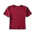 S / wine red DAMOCHIC High quality Solid Color T Shirts Summer Short Sleeve Basic Blouses Round Neck Short Sleeves Crop Tops T Shirts 2023