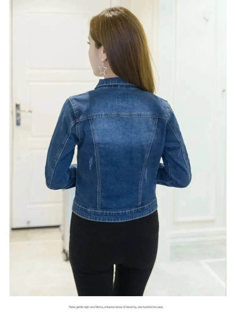 S-XXL Wholesale Solid Blue Women Denim Jacket Fashion Women Clothing Denim Jean Jacket for Women 0.6kg Per Pc
