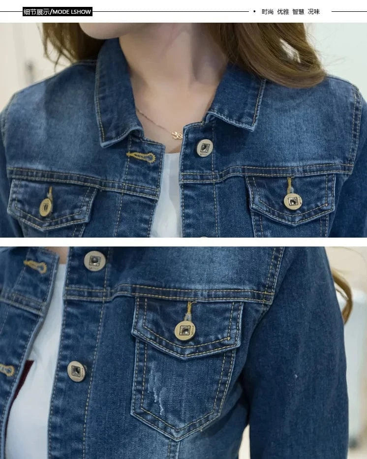 S-XXL Wholesale Solid Blue Women Denim Jacket Fashion Women Clothing Denim Jean Jacket for Women 0.6kg Per Pc