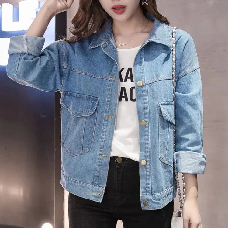 S-XXL Wholesale Solid Blue Women Denim Jacket Fashion Women Clothing Denim Jean Jacket for Women 0.6kg Per Pc
