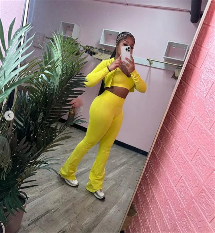 S / Yellow-3 piece set 3 Pieces Fitness Yoga Set Women Solid Color Stretch Athletic Suit Sexy Bra Zipper Jacket High Waist Leggings Female Sportswear