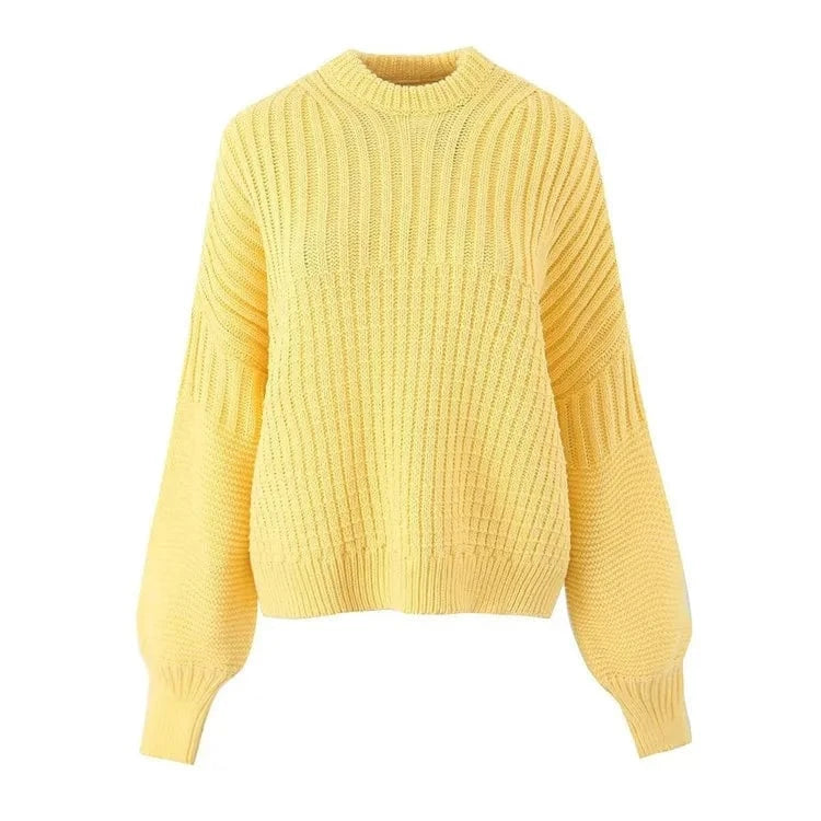 S / Yellow-Pullover ZHEZHE Autumn Winter Knitted Women 2 Piece Sets Soild Long Sleeve Pullover Top and Casual Shorts Street Outfits
