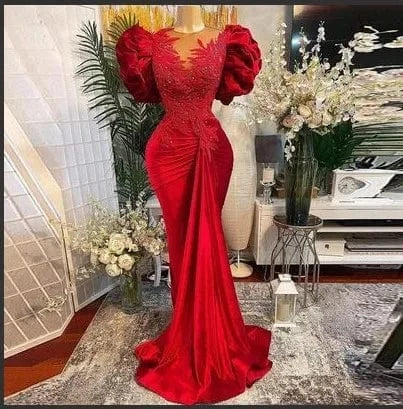 S0848R 2025 new red temperament sexy deep V-neck slim fit trailing evening dress