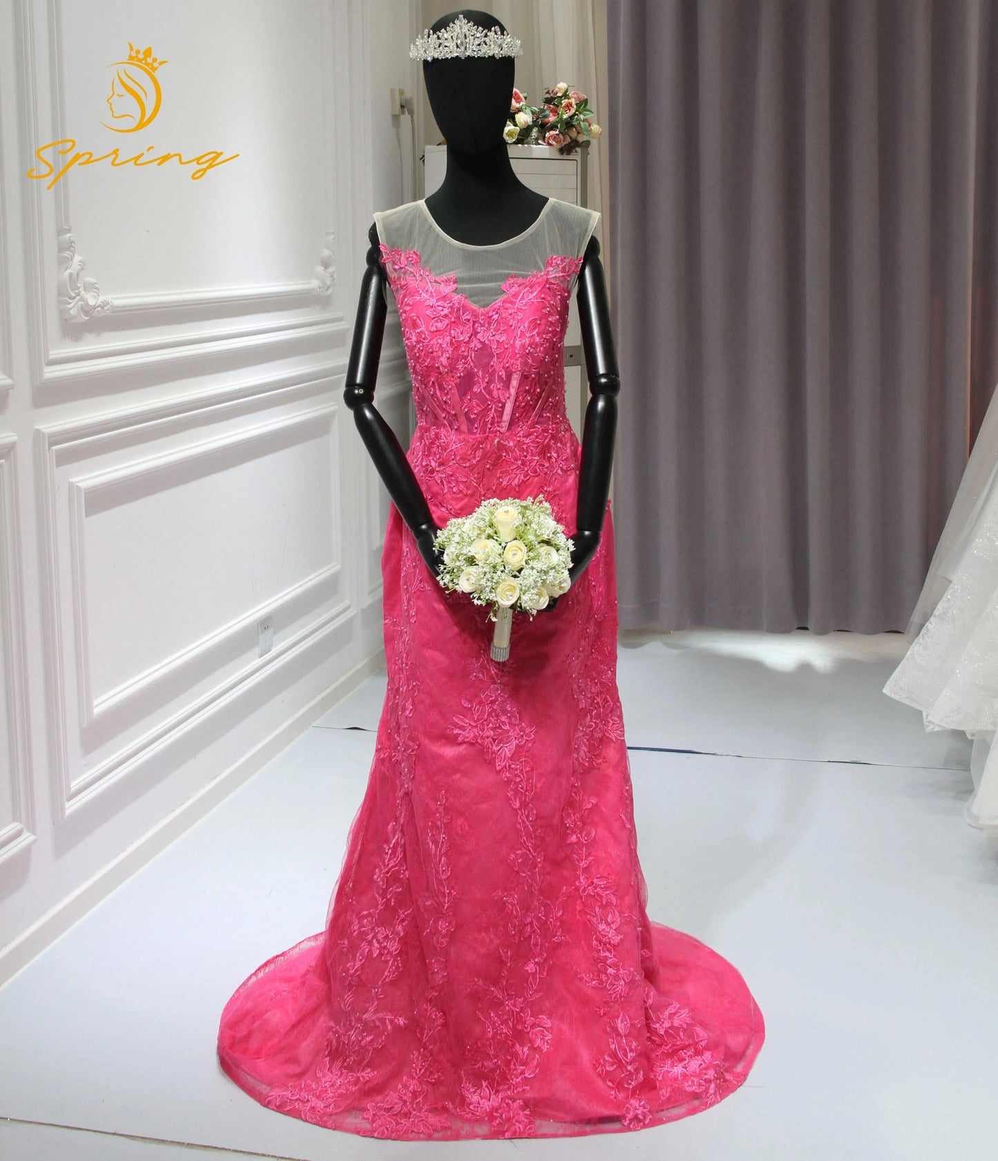 S1299T 2024 New Hot Selling Royal-Design Bridal Gowns High-Cut Sexy Shoulder-Length Evening Dresses Half Sleeve Chapel Train