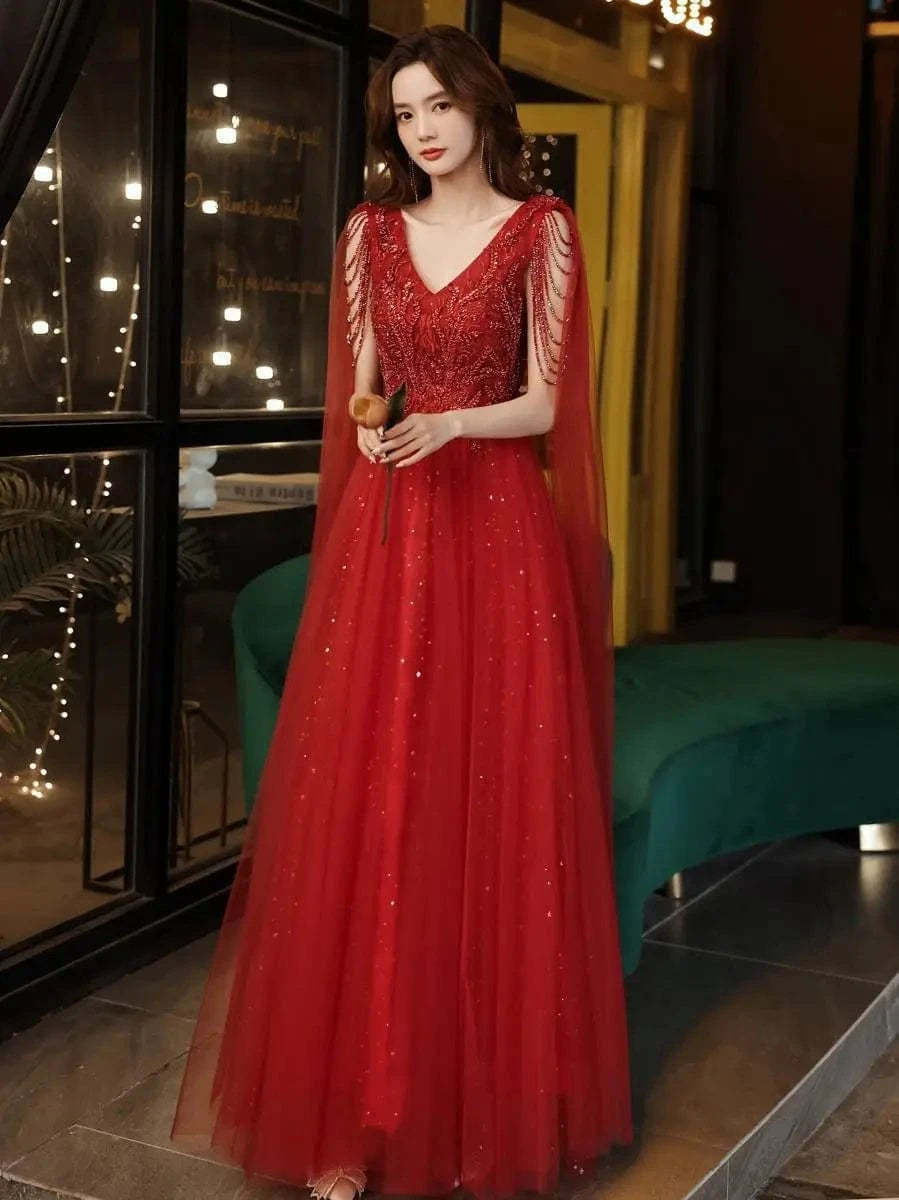 S1541T 2024 Ladies' Elegant Evening Gown Long-Sleeved Light Luxury Panton Dress Lace Decoration A-Line Chapel Hot Selling