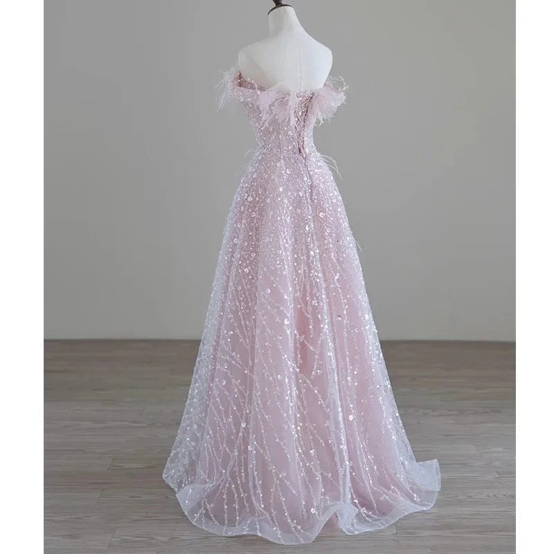 S1558T 2024 High Quality Women's Elegant Evening Dress V-Neck Ball Gown Royal Design Lace Decoration Long Thin Classic Chapel