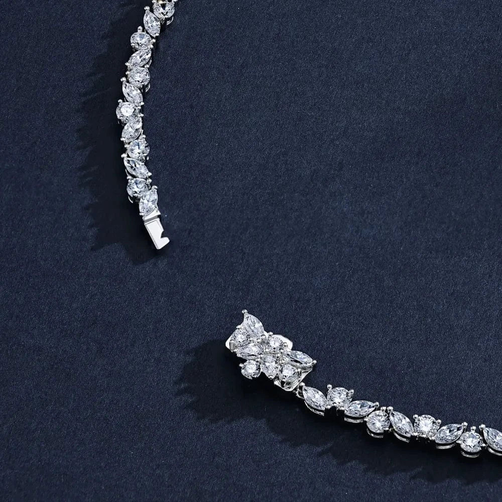 S4190006-S-W-WH Dylam Sterling Silver Waterdrop Shape Chain Necklaces Cz Cubic Zircon Necklace Earring Bridal Jewelry Sets For Women Party Gift