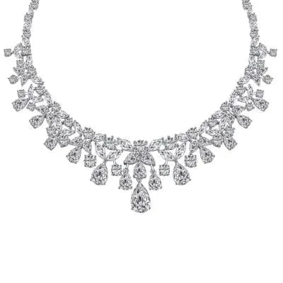 S4190006-S-W-WH Dylam Sterling Silver Waterdrop Shape Chain Necklaces Cz Cubic Zircon Necklace Earring Bridal Jewelry Sets For Women Party Gift