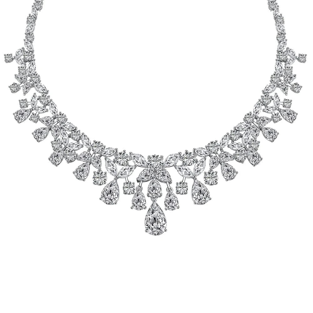 S4190006-S-W-WH Dylam Sterling Silver Waterdrop Shape Chain Necklaces Cz Cubic Zircon Necklace Earring Bridal Jewelry Sets For Women Party Gift