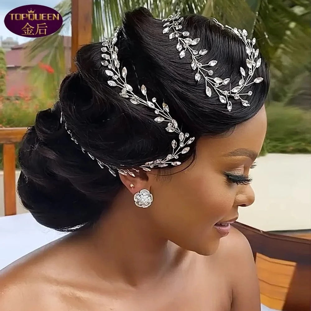 S4351F Braided hair long hair with rhinestone bar style wedding party accessories hair crown bridal tiara
