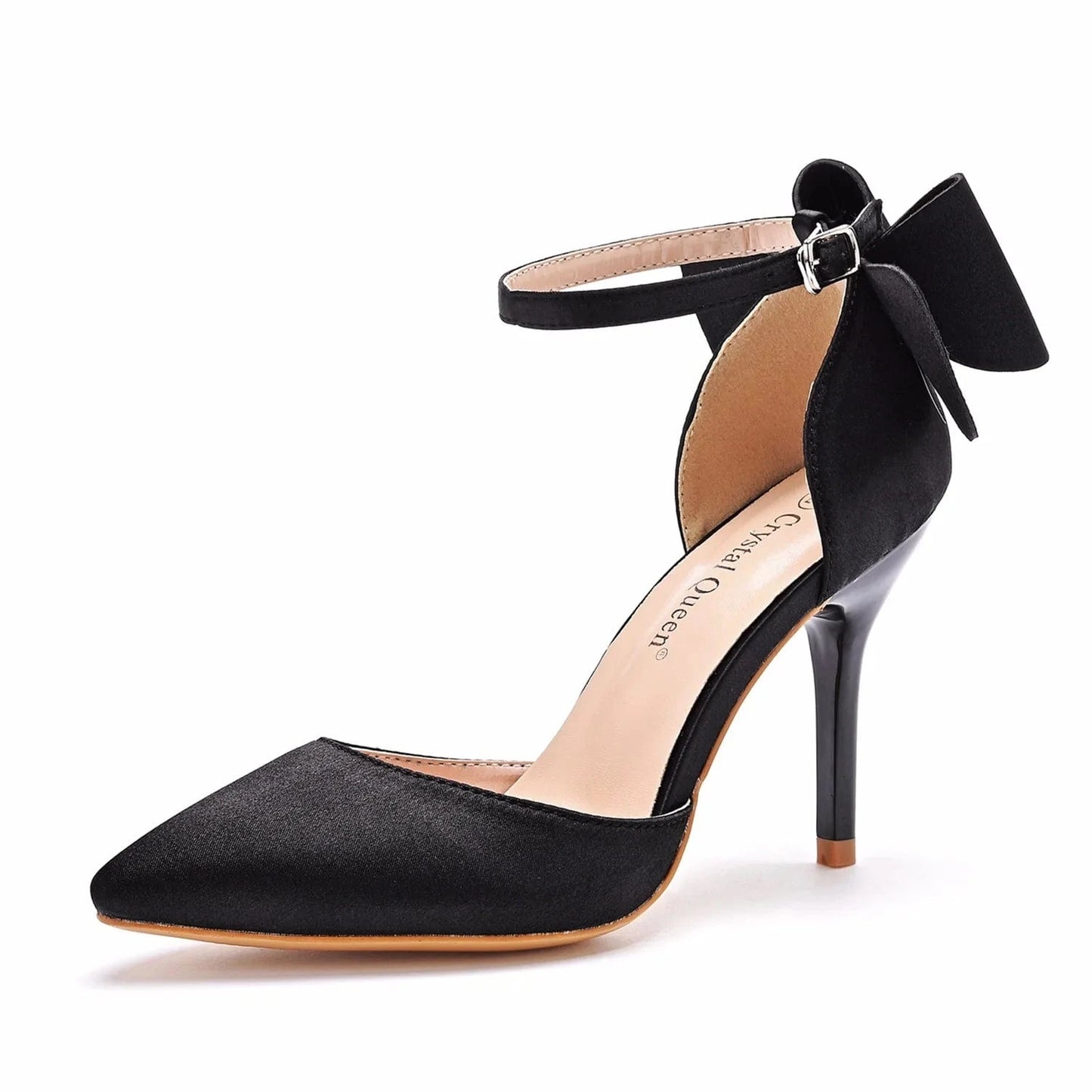 S4508F 9cm Bow Plus Size Pump Pointed High Heel Satin Faux Silk Stiletto Bridal Wedding Shoes