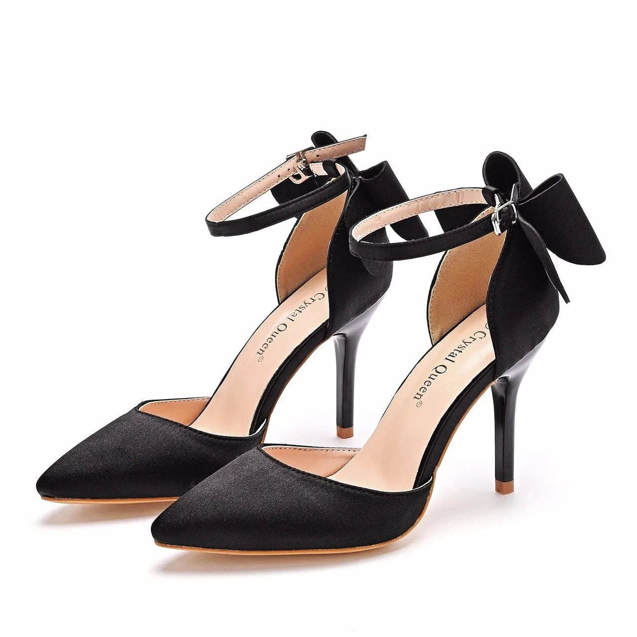 S4508F 9cm Bow Plus Size Pump Pointed High Heel Satin Faux Silk Stiletto Bridal Wedding Shoes
