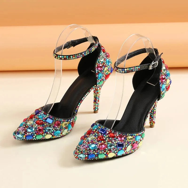 S4643F New women's low-top pointed fashion bag princess student color-block mid-heel shoes party heels wedding