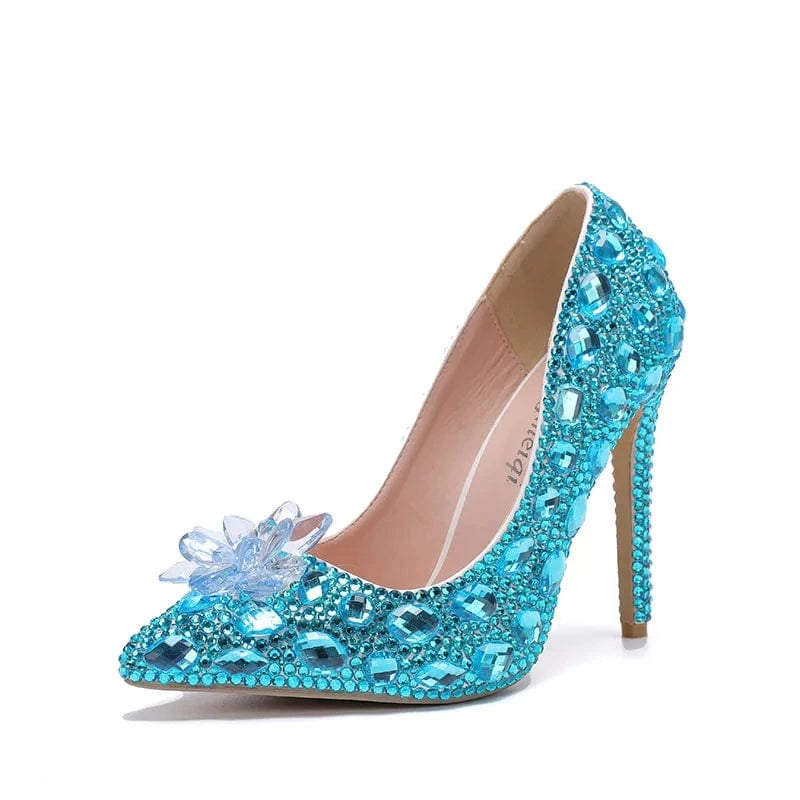 S4657F Crystal new 11cm multi-color high-heeled stiletto low-top pointed blue banquet wedding high-heeled shoes