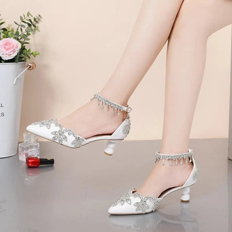 S4662F 5cm spot viscose low heel plus size white pointed fashion shoes for wedding women