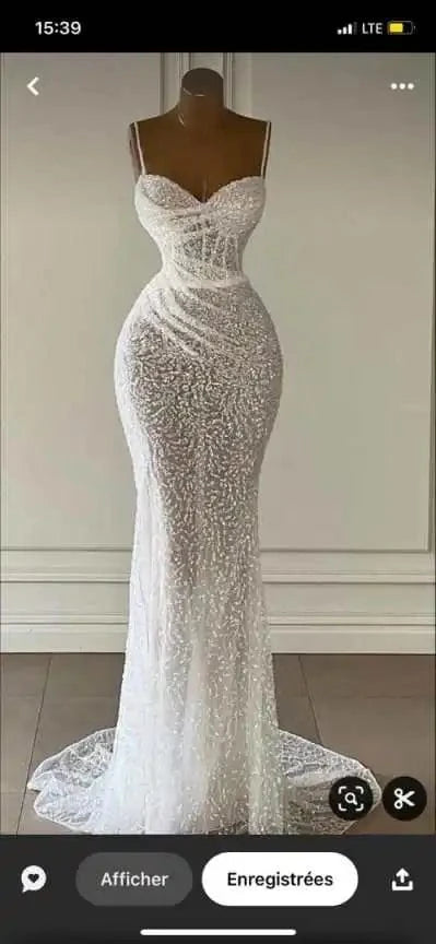 S9027F 2024 New elegant sexy Bohemian Camisole Lace Fish Tail Customizable with Floor-Length Chapel Train Bride Wedding Dress