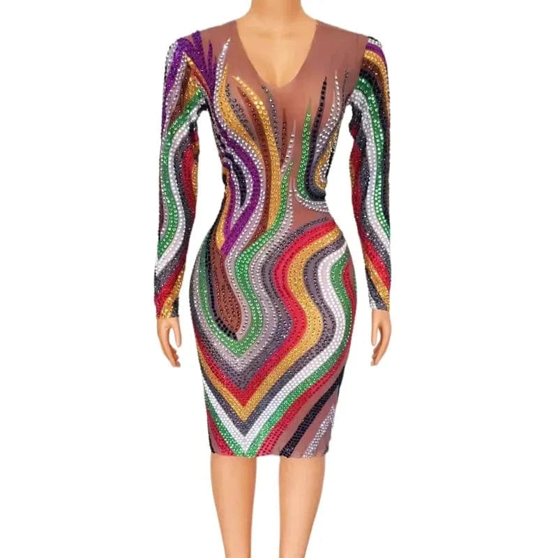Saias Femininas See Through Mesh Colorful Rhinestone Birthday Wedding Party Dress Plus Size Women Banquet Prom Evening Dresses