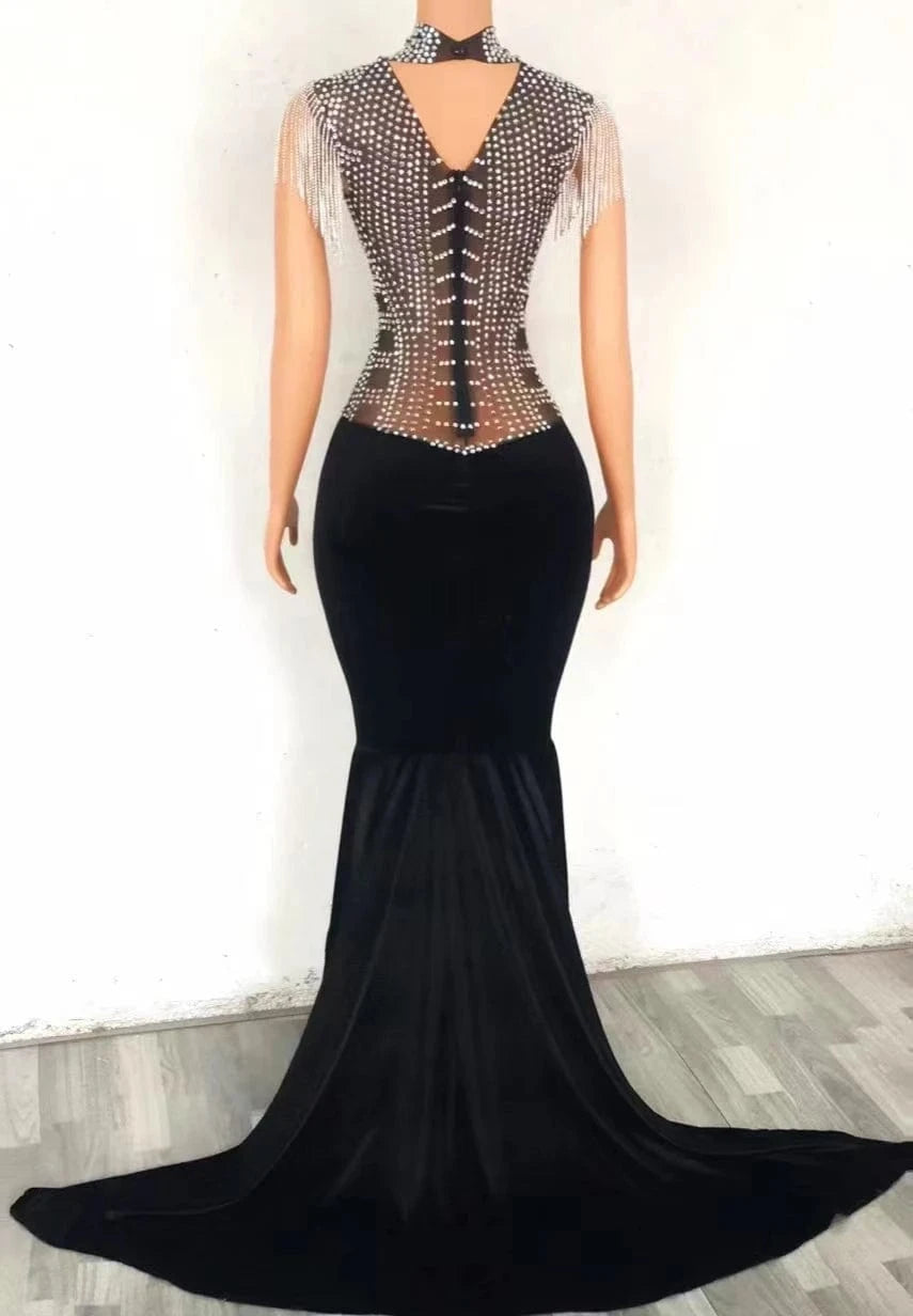 Saias Luxury Mesh See Through Crystal Tassel Wedding Party Mermaid Dress Birthday Prom Dress Women Ball Gown Evening Dresses
