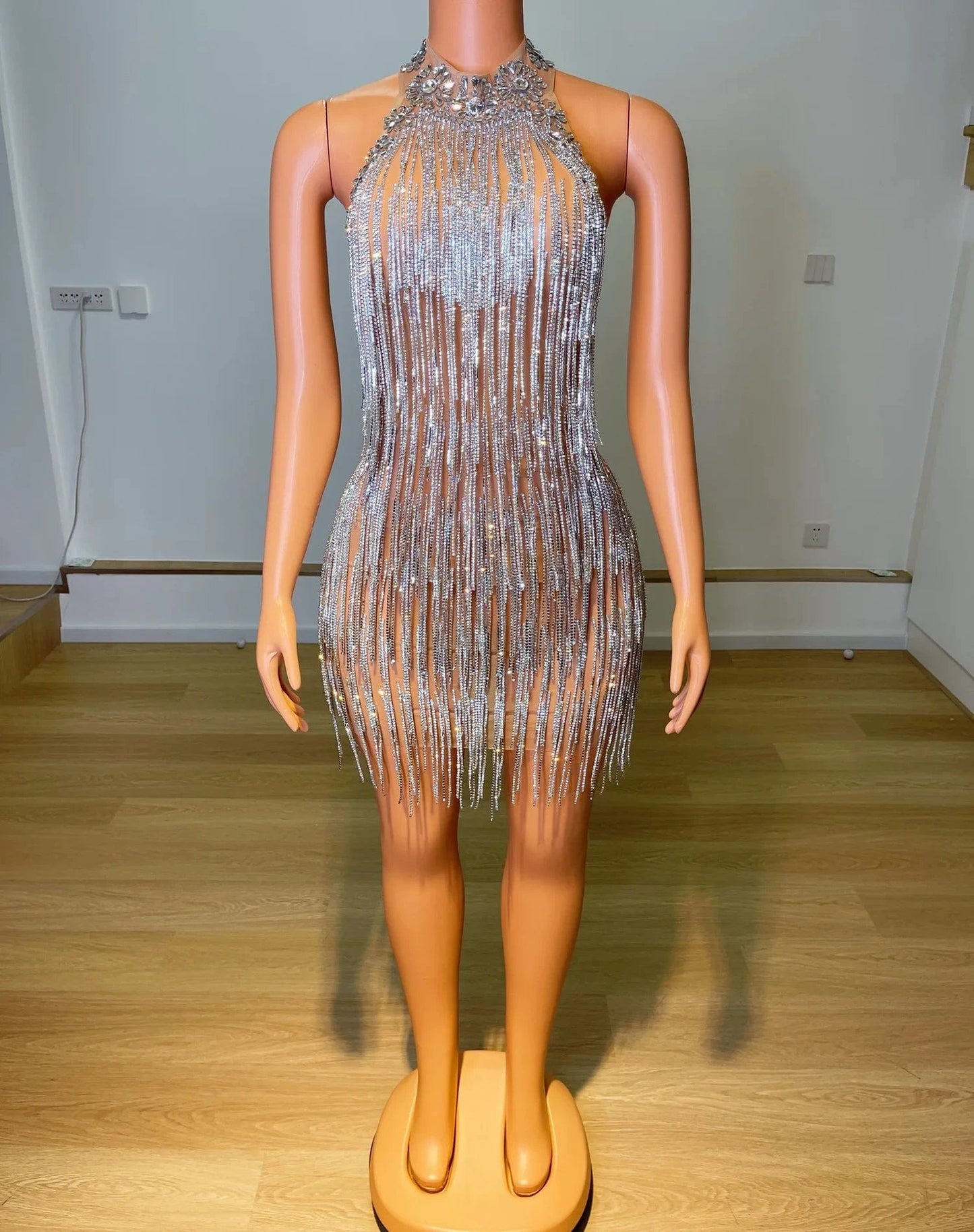 Saias Shiny Backless Rhinestone Tassel Latin Dance Costume Dinner Evening Gown 2022 Short Prom Dresses Women Sexy Club Dresses