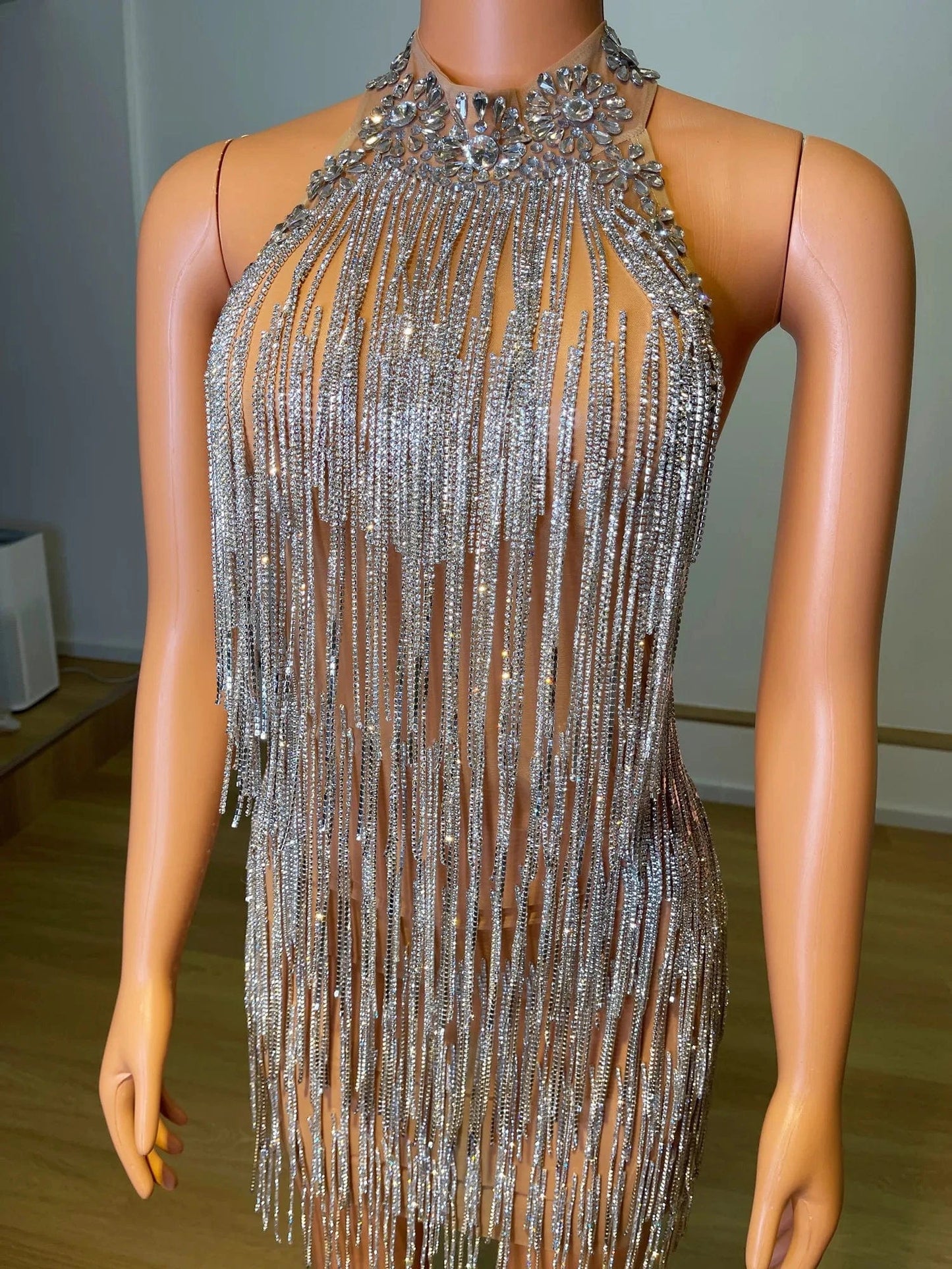 Saias Shiny Backless Rhinestone Tassel Latin Dance Costume Dinner Evening Gown 2022 Short Prom Dresses Women Sexy Club Dresses