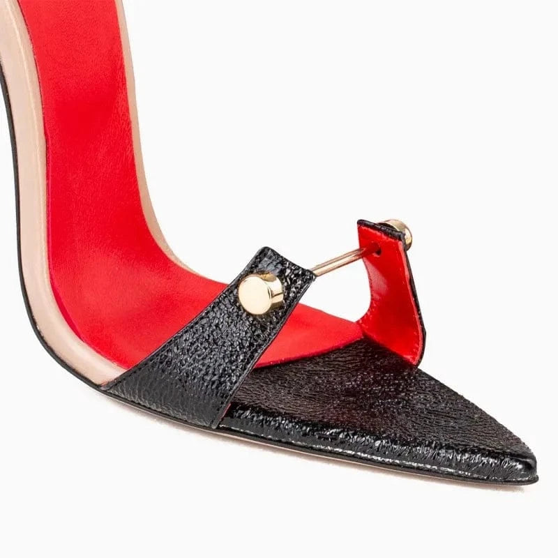 sandales femme talon haut Women Metal Buckle Sexy High Heeled Shoes Pointy Toe Open Toe Ankle Strappy Stiletto Heeled Sandals