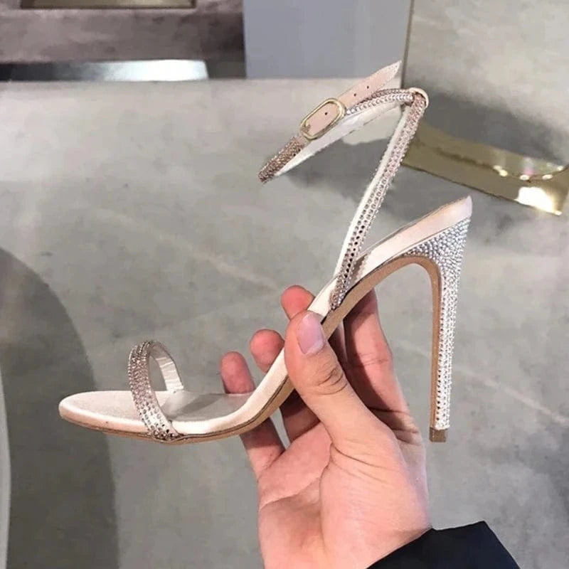 Sandalia De Dama Rhinestone Fashion Female Shoes High Trendy Strap Diamond Heels for Women