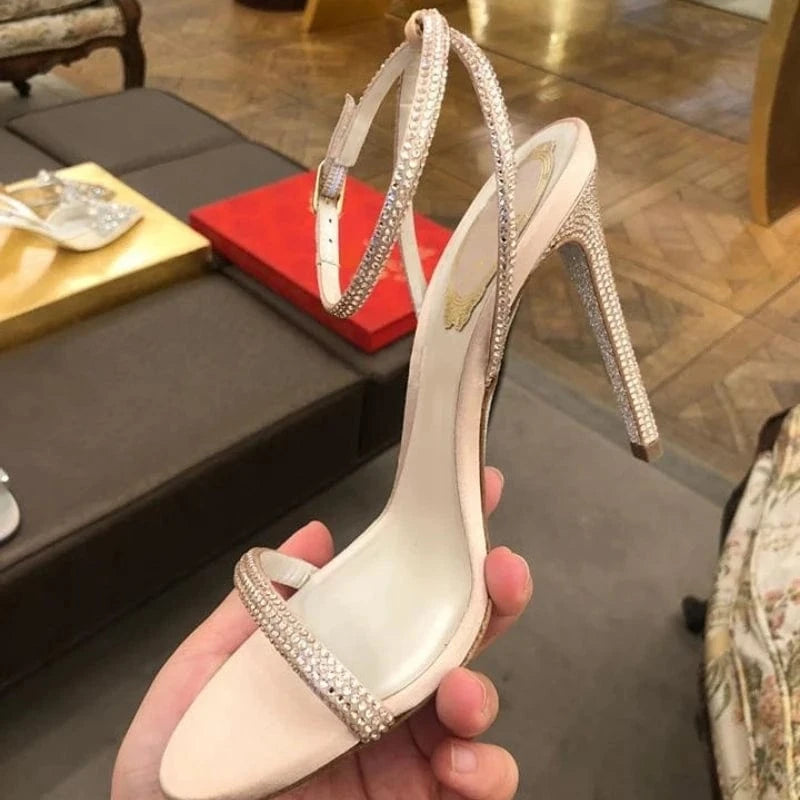 Sandalia De Dama Rhinestone Fashion Female Shoes High Trendy Strap Diamond Heels for Women
