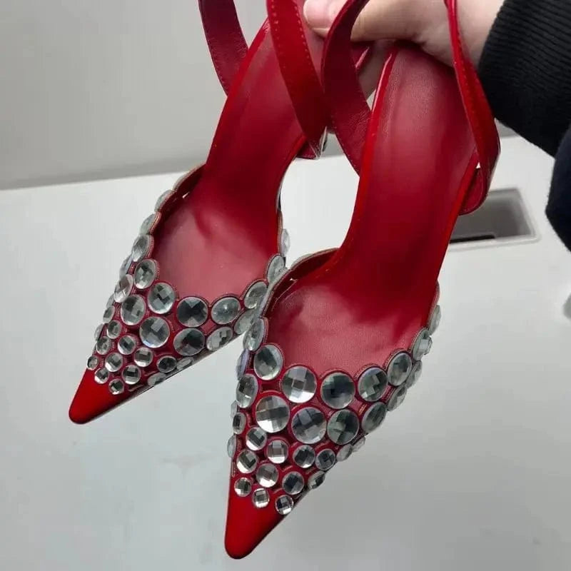 Sandalias Elegantes Big Diamond Pointed Toe Sandal Fashion Shoes New Heels for ladies