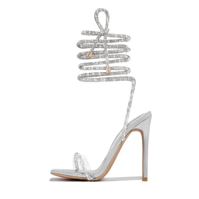 Sandalias Elegantes Stiletto Lace up Strappy Ankle Strap Square Toe Women Ladies Heels 2023